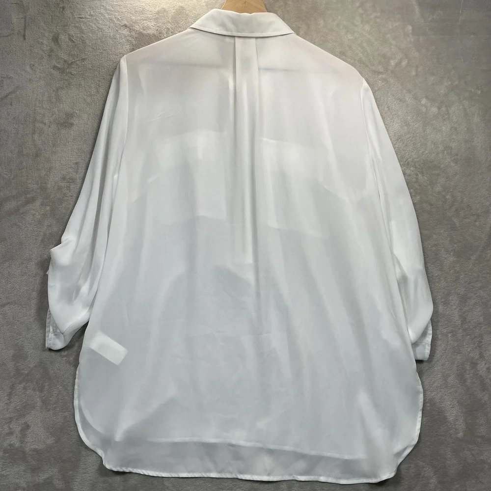 Michael‎ Kors Top White Large Roll Tab Sleeve Blouse W/Gold Zippers NEW